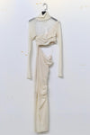 Un Morceau velvet lace stitching waist details dress UM231LS08 white PUM35